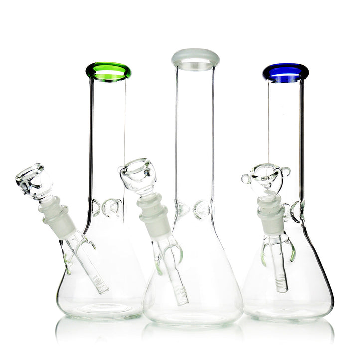 10" Classic Clear Beaker Bong with Color Mouthpiece