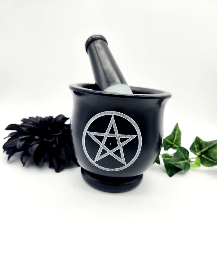 3-4" Black Soapstone Pentacle Mortar & Pestle