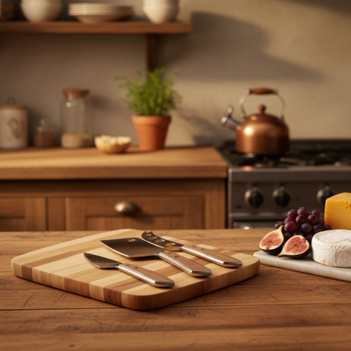 3 piece cheese knives with wooden handles