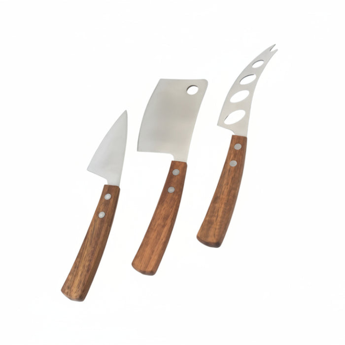 3 piece cheese knives with wooden handles