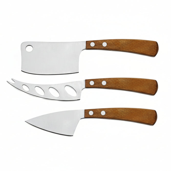 3 piece cheese knives with wooden handles