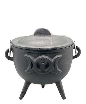 4 1/2" Triple Moon Cast Iron Cauldron With Lid