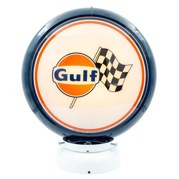 Benzinepomp Globe Logo + Race Vlag Blauw/Wit - Gulf