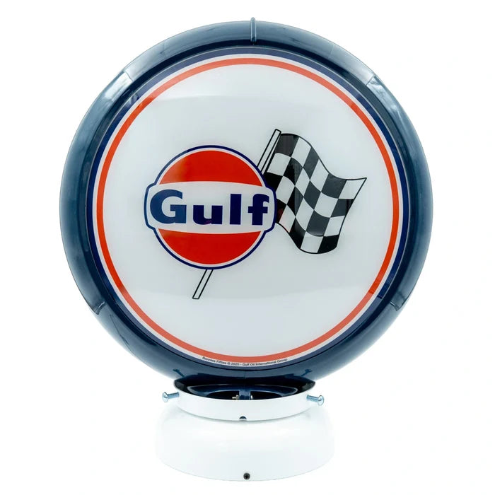 Benzinepomp Globe Logo + Race Vlag Blauw/Wit - Gulf
