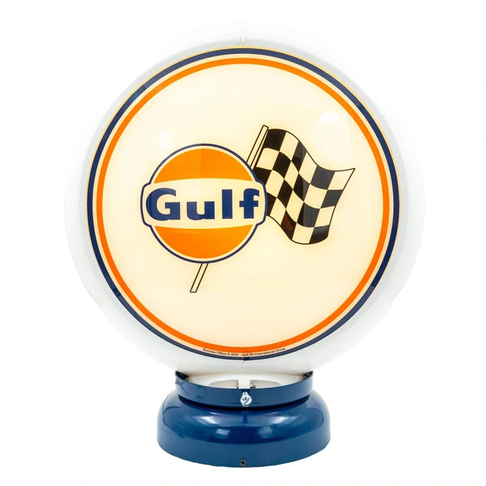 Benzinepomp Globe Logo + Race Vlag Wit/Blauw - Gulf