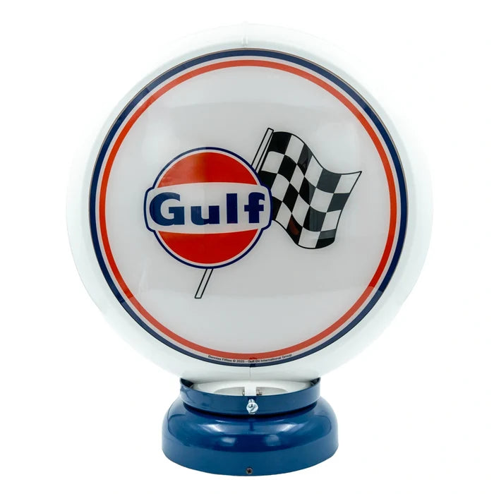 Benzinepomp Globe Logo + Race Vlag Wit/Blauw - Gulf