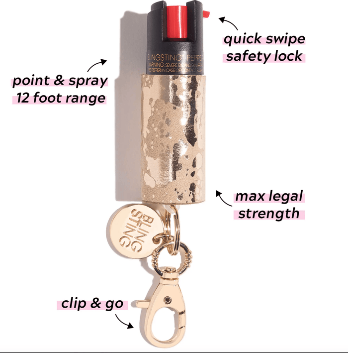 Blingsting® Pepper Spray: Gold Cowhide