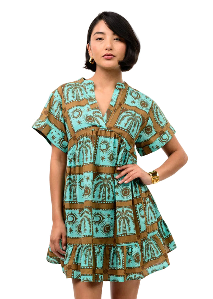 Block Tropical Dress (Turquoise)