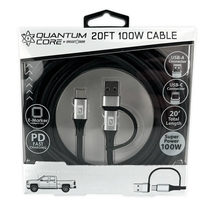Charging Cable Quick Switch 2 in 1 Multi-Head USB to USB-C 20FT 100W - 6 Pieces Per Retail Ready Display 25823 - NOVELTY INC WHOLESALE