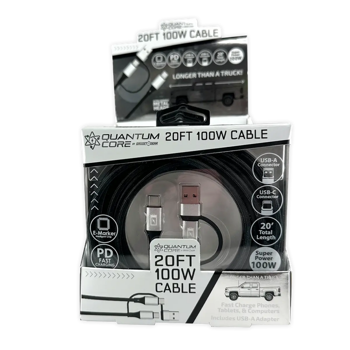 Charging Cable Quick Switch 2 in 1 Multi-Head USB to USB-C 20FT 100W - 6 Pieces Per Retail Ready Display 25823 - NOVELTY INC WHOLESALE