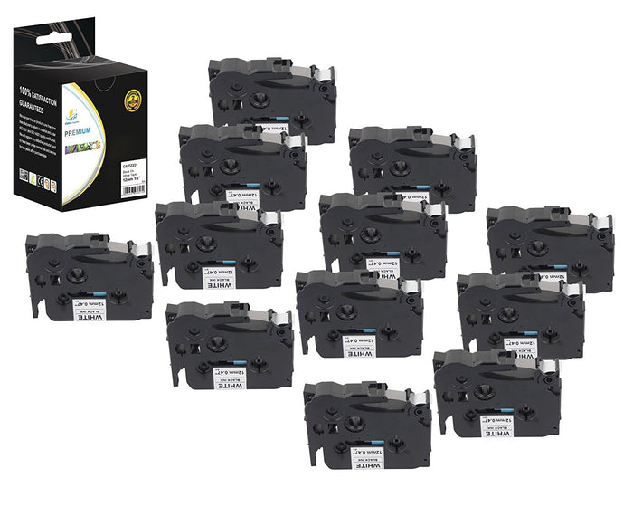 Compatible 12 Pack Brother TZe-131 Black on White Labeling Tapes