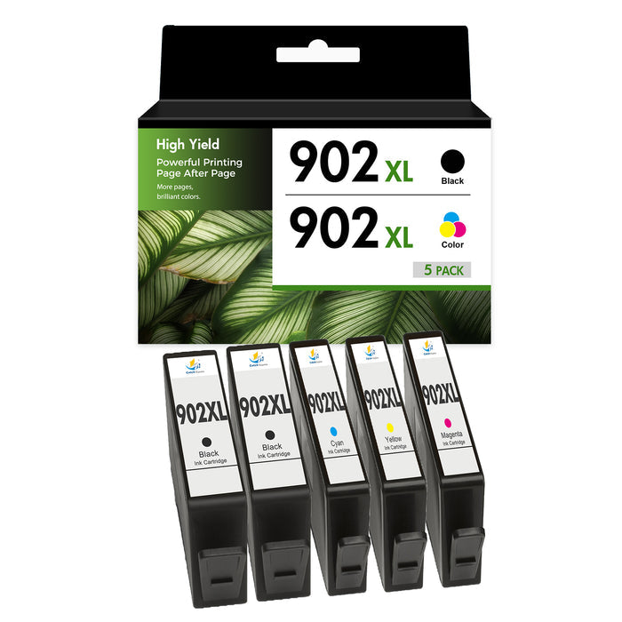 Compatible HP 902XL 902 XL High Yield Ink Cartridges, 5-Pack (2 Black, 1 Cyan, 1 Magenta, 1 Yellow), for OfficeJet Pro 6978 6968 6970 6975 6960 and OfficeJet 6958 Printers