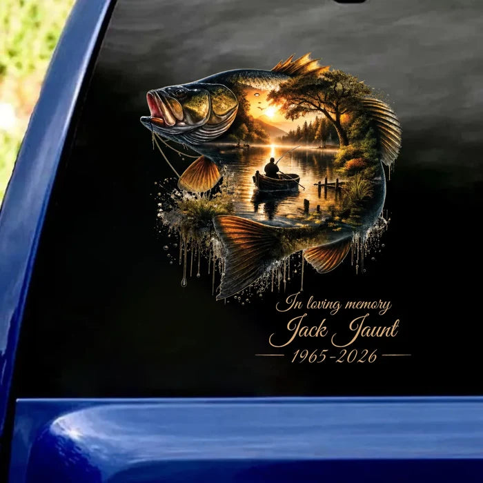 Gone Fishing, Forever in Our Hearts - Personalized Decal, In Loving Memory, Gone Fishing In Heaven Decal