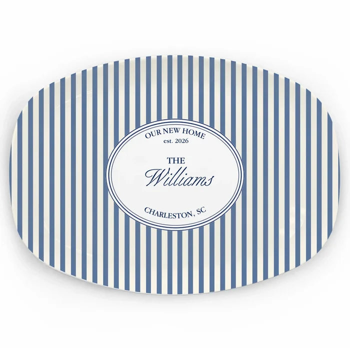 Home Warming Our Happy New Home - Personalized Platter, Gift For Couple, Striped New Home Gift