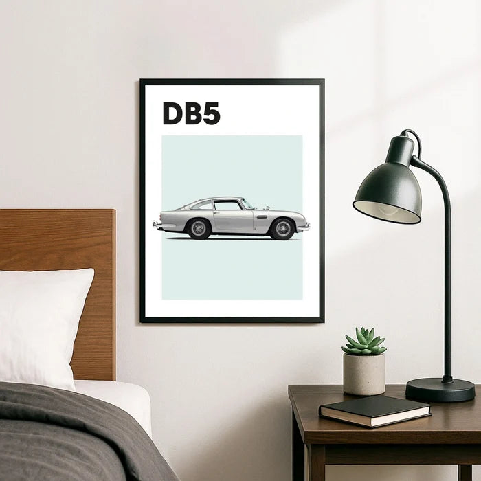 Ingelijste Poster Aston Martin DB5 (A3) | Zwart, Wit of Hout