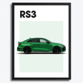 Ingelijste Poster Audi RS3 (A3) | Zwart, Wit of Hout