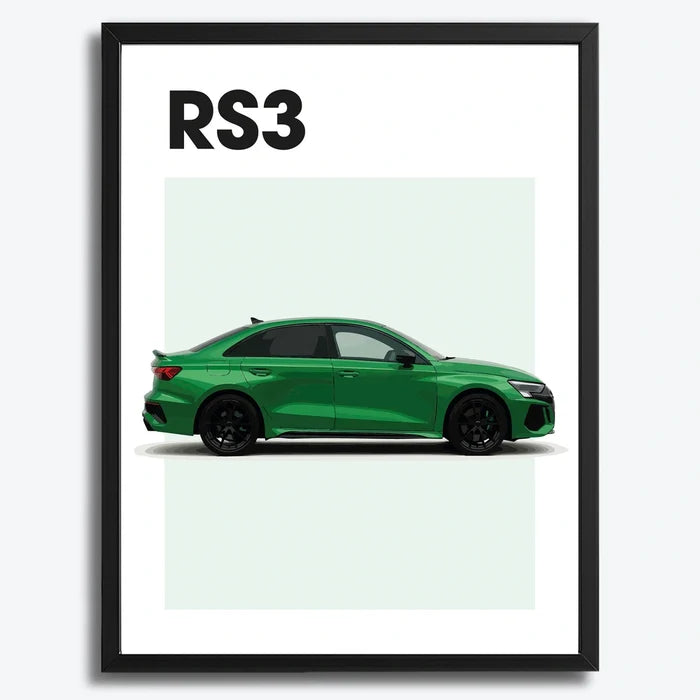 Ingelijste Poster Audi RS3 (A3) | Zwart, Wit of Hout