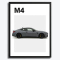 Ingelijste Poster BMW M4 (A3) | Zwart, Wit of Hout