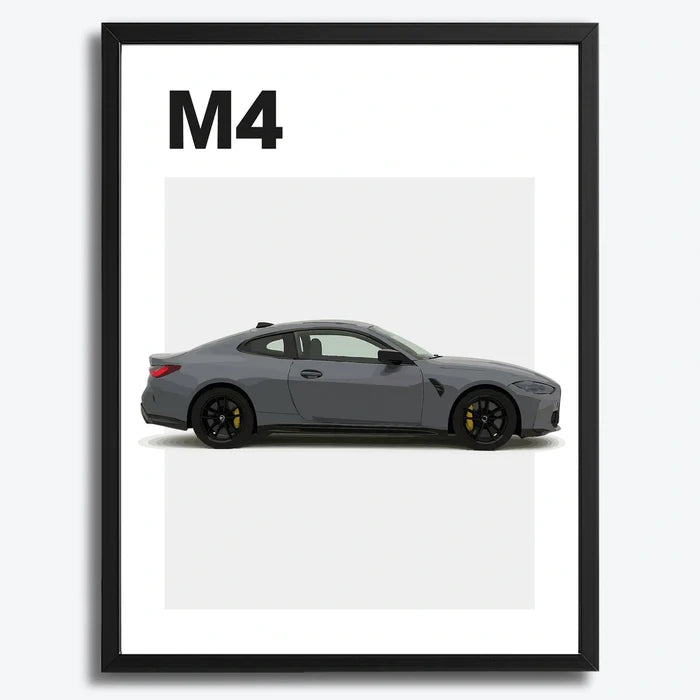 Ingelijste Poster BMW M4 (A3) | Zwart, Wit of Hout