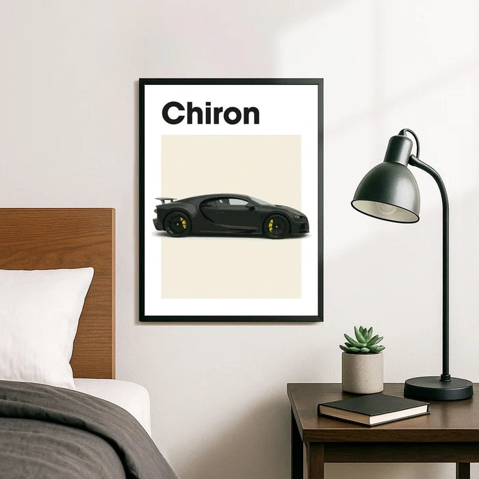 Ingelijste Poster Bugatti Chiron (A3) | Zwart, Wit of Hout