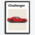 Ingelijste Poster Dodge Challenger (A3) | Zwart, Wit of Hout