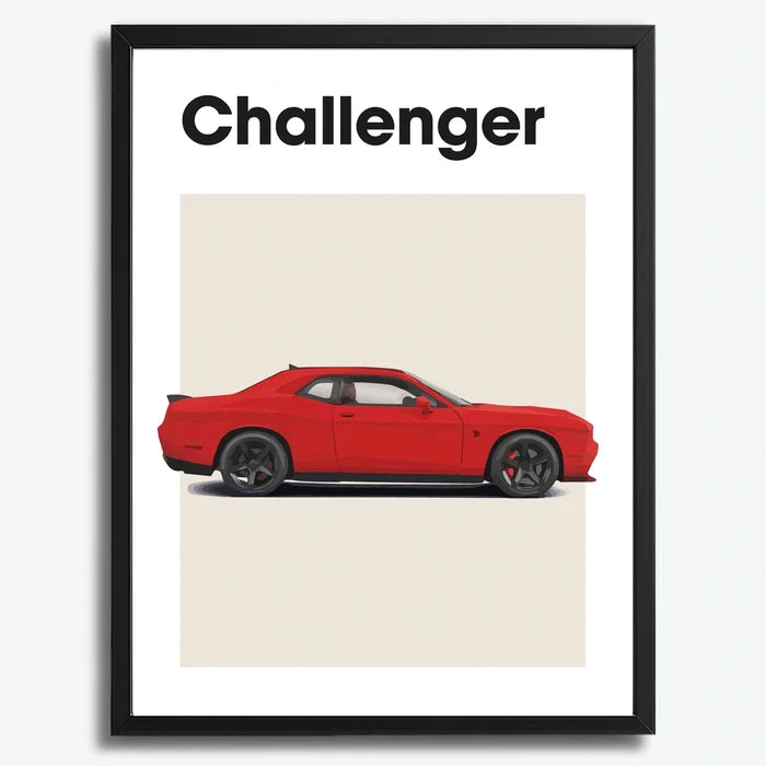 Ingelijste Poster Dodge Challenger (A3) | Zwart, Wit of Hout