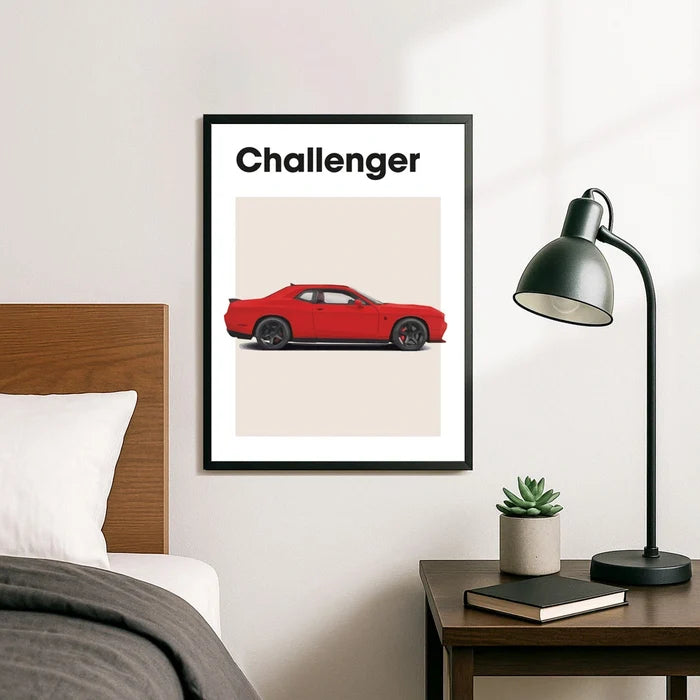 Ingelijste Poster Dodge Challenger (A3) | Zwart, Wit of Hout