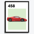 Ingelijste Poster Ferrari 458 (A3) | Zwart, Wit of Hout