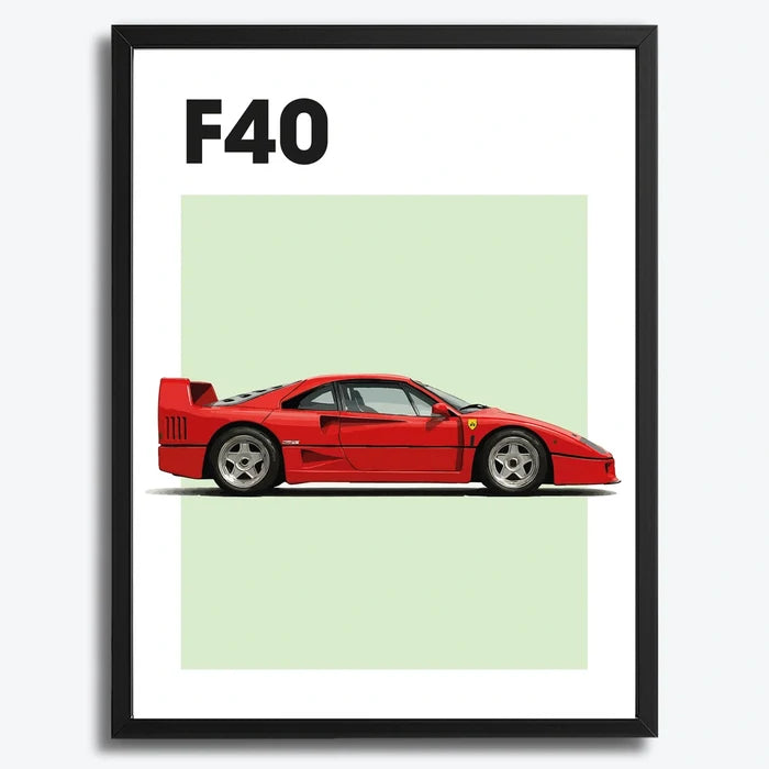 Ingelijste Poster Ferrari F40 (A3) | Zwart, Wit of Hout