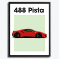 Ingelijste Poster Ferrari Pista 488 (A3) | Zwart, Wit of Hout