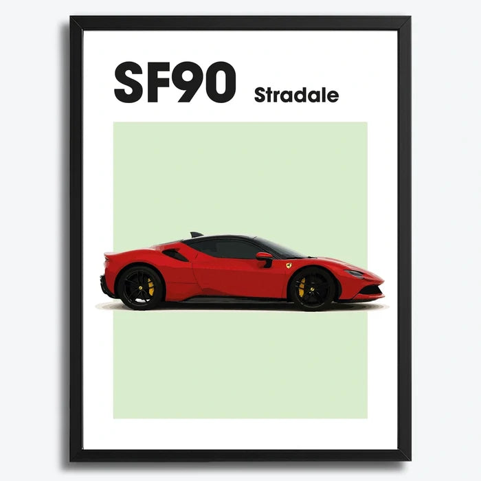 Ingelijste Poster Ferrari SF90 (A3) | Zwart, Wit of Hout