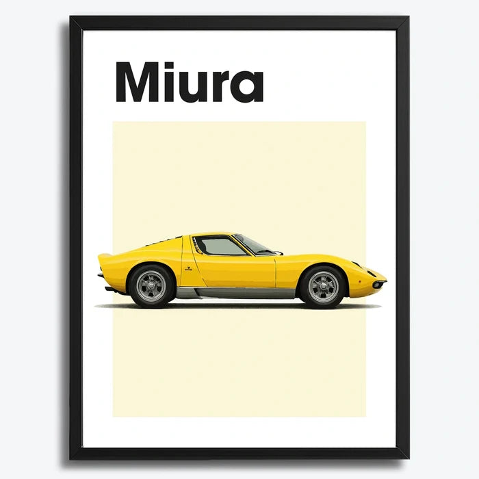 Ingelijste Poster Lamborghini Miura (A3) | Zwart, Wit of Hout