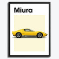 Ingelijste Poster Lamborghini Miura (A3) | Zwart, Wit of Hout