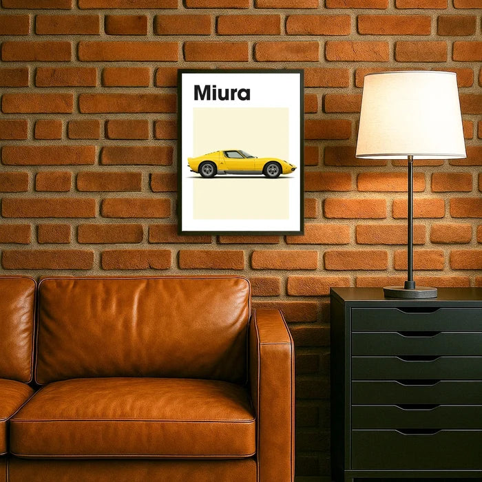 Ingelijste Poster Lamborghini Miura (A3) | Zwart, Wit of Hout