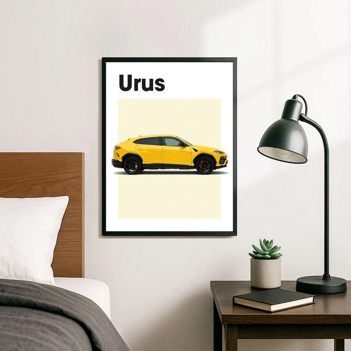 Ingelijste Poster Lamborghini Urus (A3) | Zwart, Wit of Hout