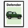 Ingelijste Poster Land Rover Defender Classic (A3) | Zwart, Wit of Hout