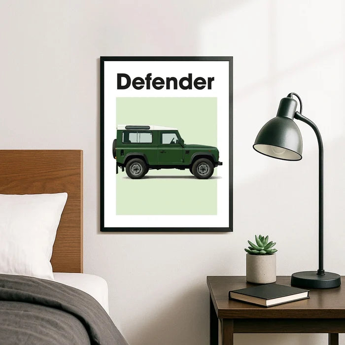 Ingelijste Poster Land Rover Defender Classic (A3) | Zwart, Wit of Hout