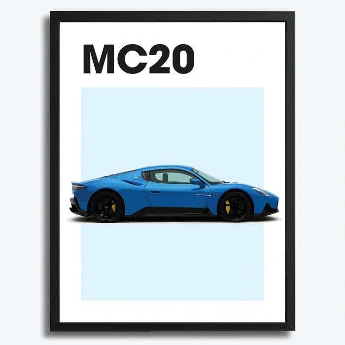 Ingelijste Poster Maserati MC20 (A3) | Zwart, Wit of Hout