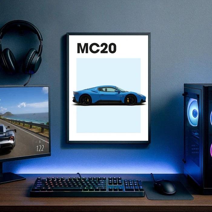Ingelijste Poster Maserati MC20 (A3) | Zwart, Wit of Hout