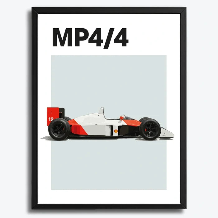 Ingelijste Poster McLaren Senna MP4/4 F1 (A3) | Zwart, Wit of Hout