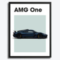 Ingelijste Poster Mercedes-AMG ONE (A3) | Zwart, Wit of Hout