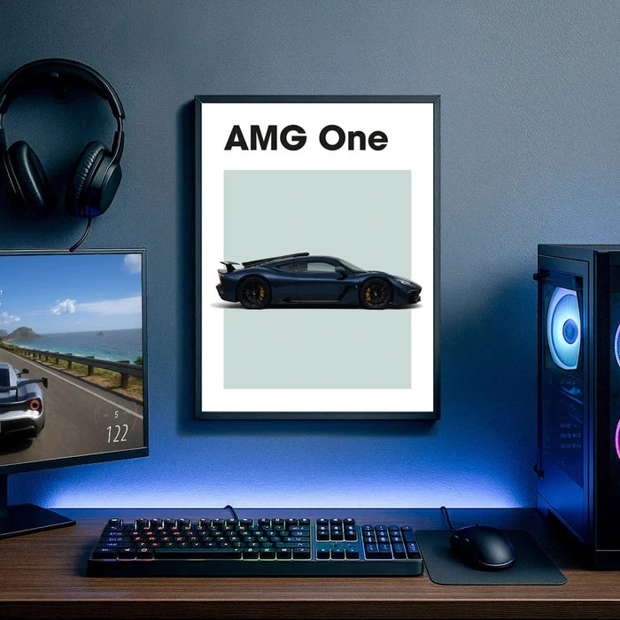 Ingelijste Poster Mercedes-AMG ONE (A3) | Zwart, Wit of Hout