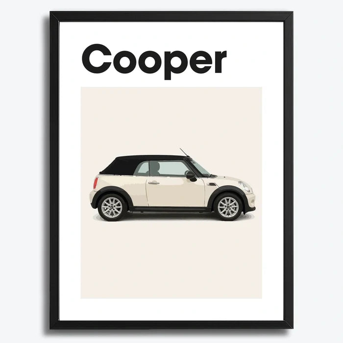 Ingelijste Poster Mini Cooper (A3) | Zwart, Wit of Hout