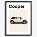 Ingelijste Poster Mini Cooper (A3) | Zwart, Wit of Hout