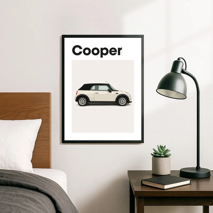 Ingelijste Poster Mini Cooper (A3) | Zwart, Wit of Hout