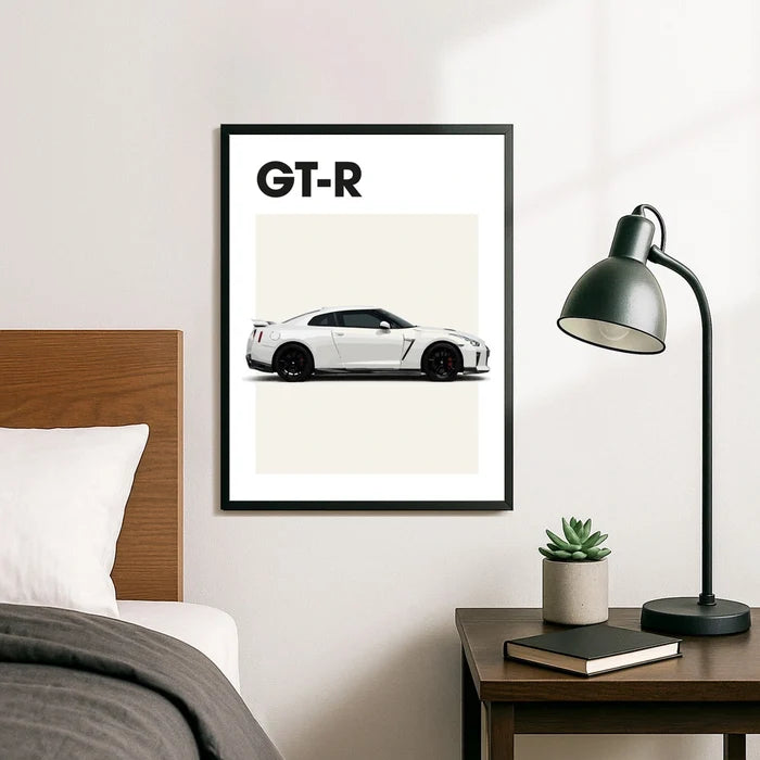 Ingelijste Poster Nissan GT-R (A3) | Zwart, Wit of Hout