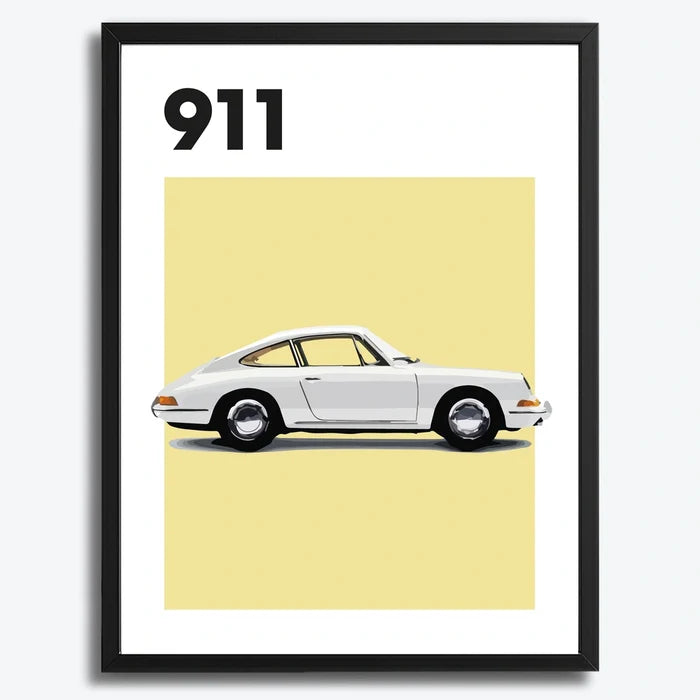 Ingelijste Poster Porsche 911 (A3) | Zwart, Wit of Hout