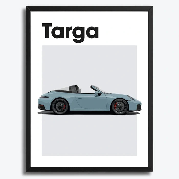 Ingelijste Poster Porsche 911 Targa (A3) | Zwart, Wit of Hout