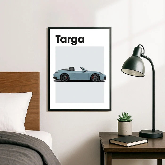 Ingelijste Poster Porsche 911 Targa (A3) | Zwart, Wit of Hout