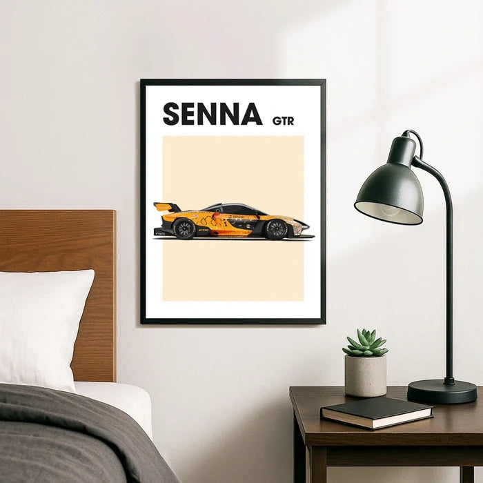 Ingelijste Poster Senna GTR (A3) | Zwart, Wit of Hout